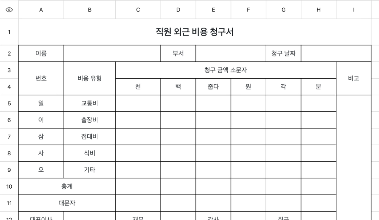 직원 외근 비용 청구서 1